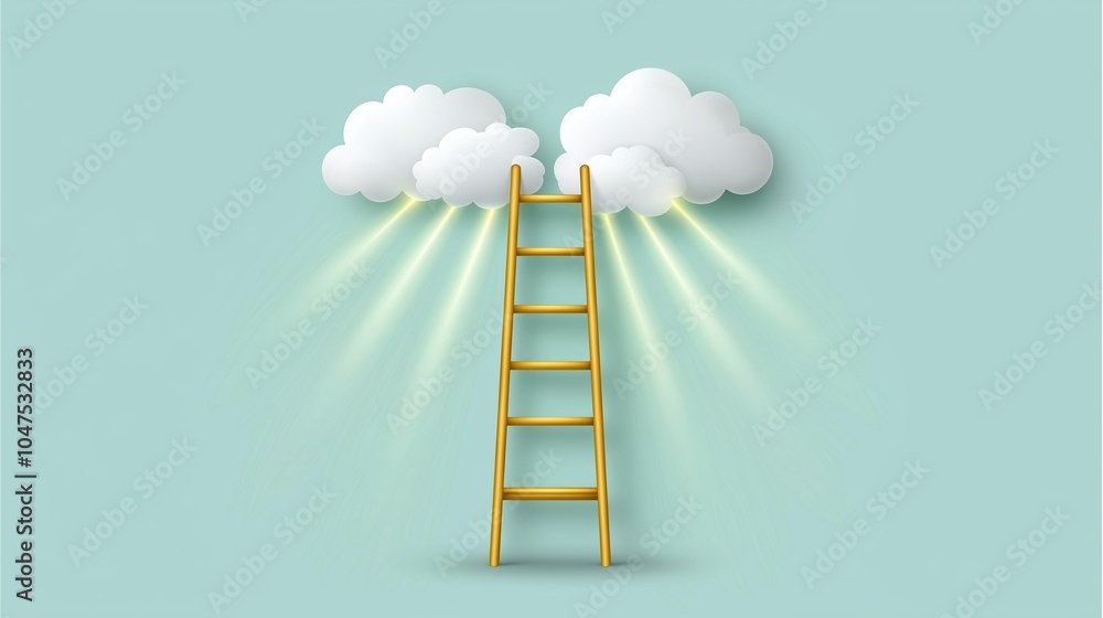 Ladder is shown on top of a cloud. The ladder is yellow and the cloud is white. Concept of hope and possibility Ladder is shown on top of a cloud. The ladder is yellow and the cloud is white. Concept of hope and possibility