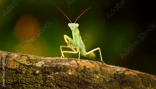 praying mantis on green background photo