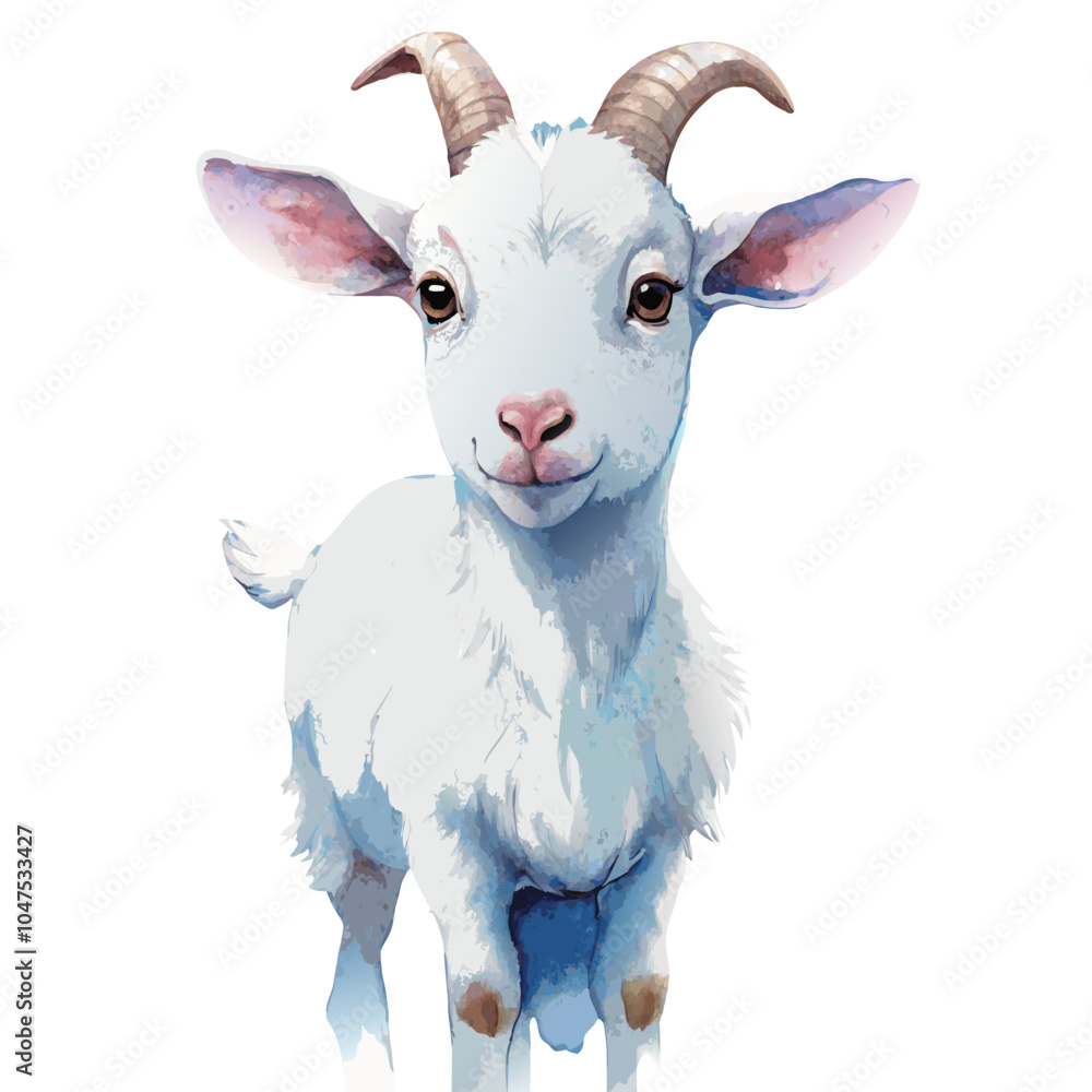 Cute Watercolor Goat on White Background Cute Watercolor Goat on White Background