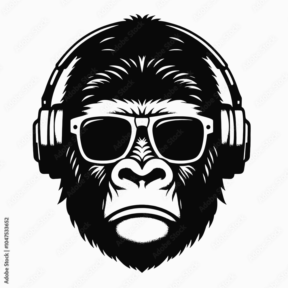 a gorilla's face. The gorilla has a serious expression with its eyes closed and its mouth slightly open, vector silhouette a gorilla's face. The gorilla has a serious expression with its eyes closed and its mouth slightly open, vector silhouette