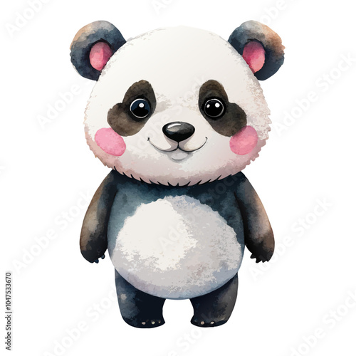 Cute Watercolor Panda on White Background photo