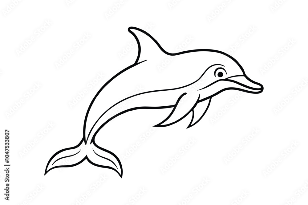 Fototapeta premium Dolphin Silhouette Line Art Vector – Minimalist Marine Icon on White Background for Ocean and Aquatic Design