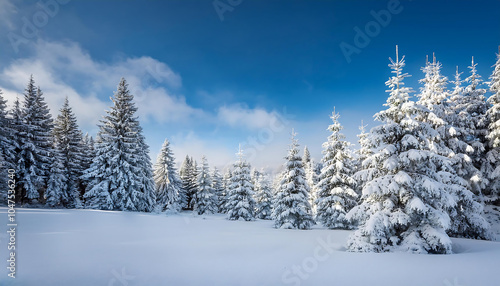 Snow covered trees create a serene winter wonderland background for an enchanting Chris_1(568)