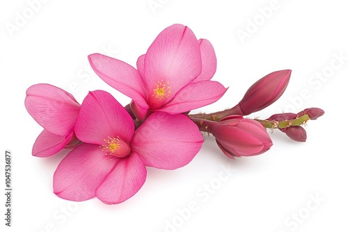 Magenta Flowers of Thanksgiving/Christmas Cactus on White Background