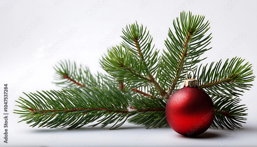 Small Christmas tree branch with a red ornament sits alone on a clean white surface in PNG _1(559) Small Christmas tree branch with a red ornament sits alone on a clean white surface in PNG _1(559)