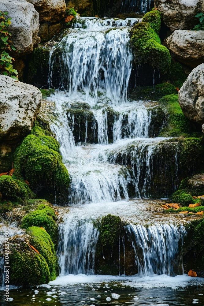 A waterfall with moss growing on the rocks A waterfall with moss growing on the rocks