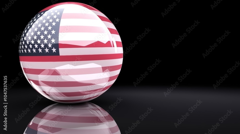 A digital rendering of the American continent with a reflective surface, mirroring the American flag behind it for a dynamic, modern effect. A digital rendering of the American continent with a reflective surface, mirroring the American flag behind it for a dynamic, modern effect.