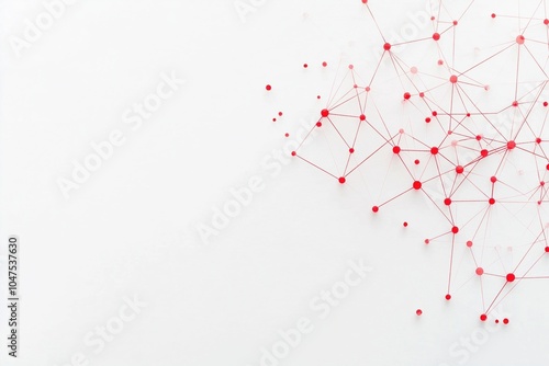 A white background with red lines and dots