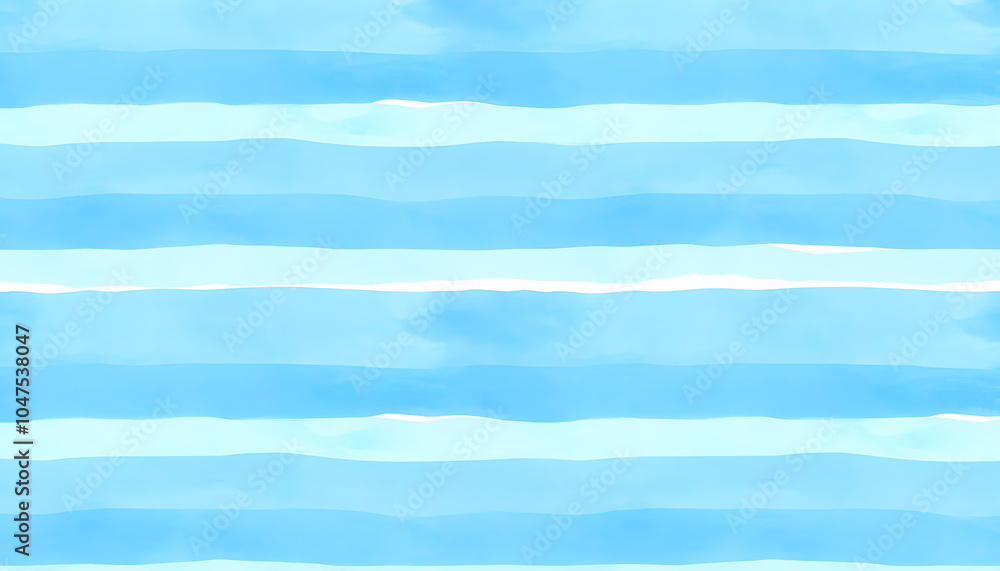 Fototapeta premium Seamless pattern with watercolor horizontal light blue stripes on white background.Summer texture for fabrics,textile,interior,package,marine design.Breton t-shirt imitation,sailor shirt texture iso
