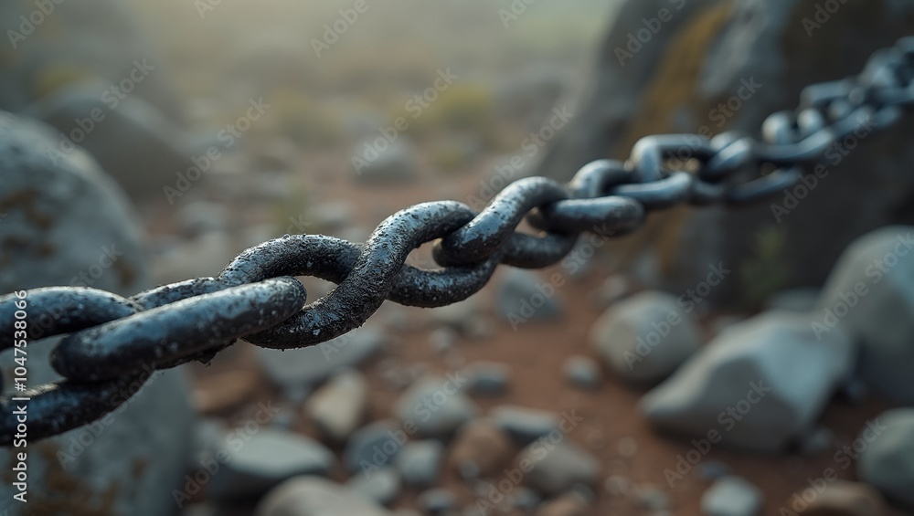 Strong chain against rugged terrain symbolizing unity