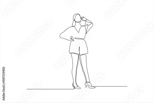 A minimalist line drawing of a woman posing stylishly in a casual outfit.