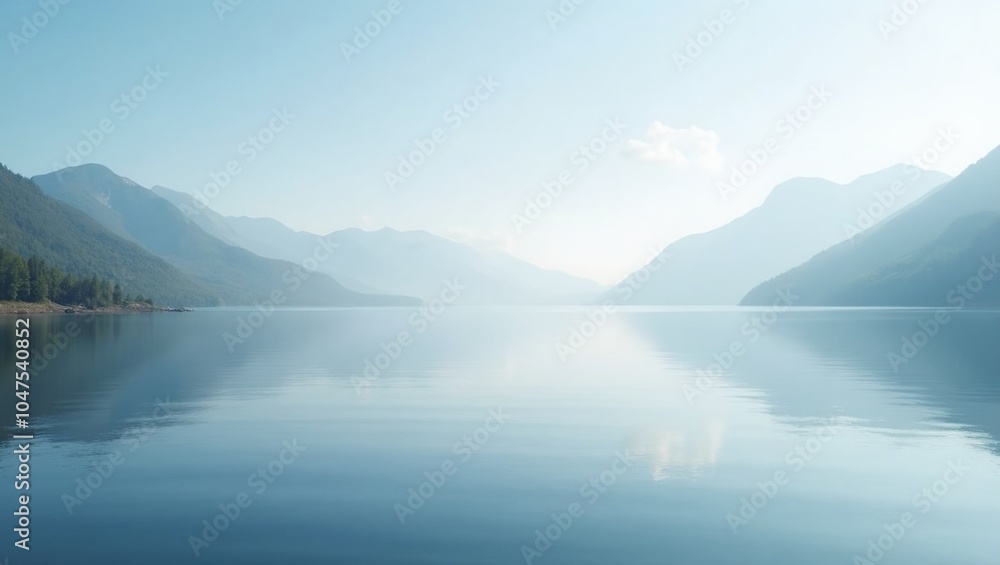 Tranquil lake mirroring clear sky embodying peace Tranquil lake mirroring clear sky embodying peace