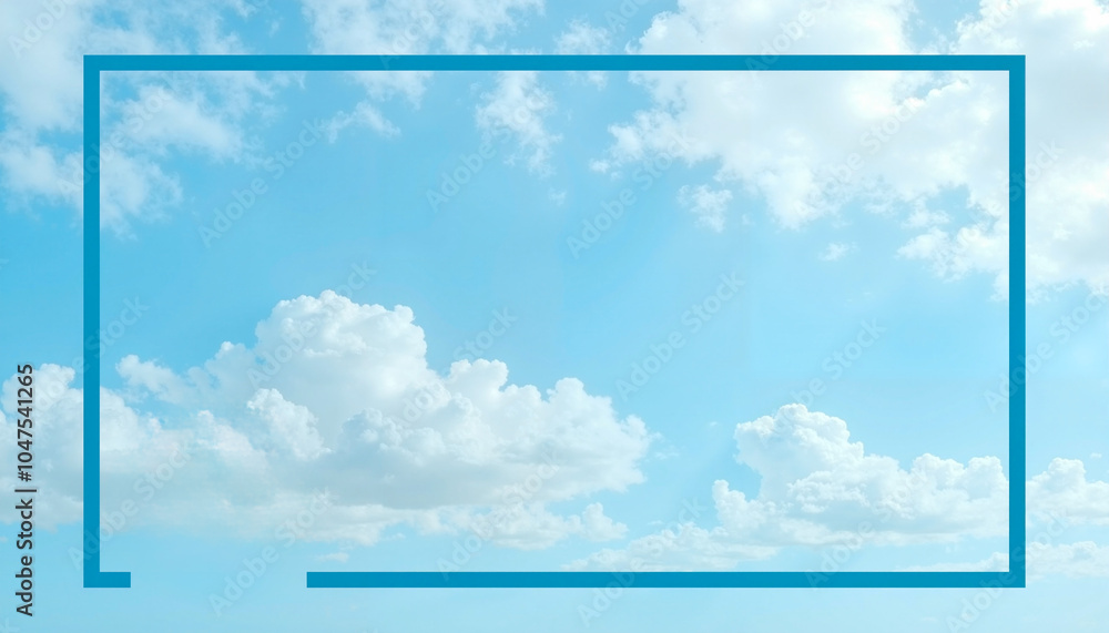 Naklejka premium Blue sky with fluffy white clouds framed in turquoise with copy space