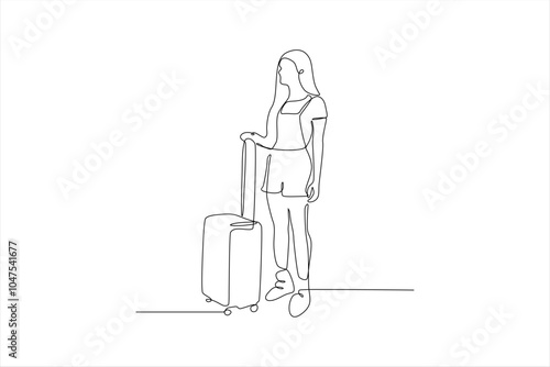 A minimalist line drawing of a person standing with a suitcase, symbolizing travel and adventure.