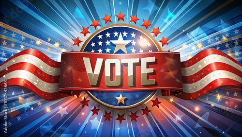 USA political poster. Flat patriotic colors banner with slats and checkmark. Voting campaign vector