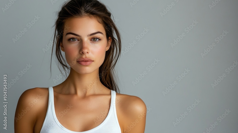 Beautiful woman in white t-shirt Women's breasts dark light background Beautiful woman in white t-shirt Women's breasts dark light background