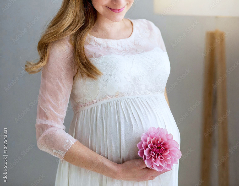 Fototapeta premium Szczęśliwa kobieta w ciąży spodziewa się dziecka brzuch ciążowy