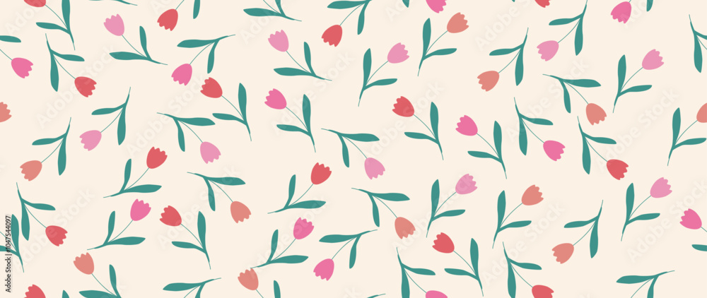 Fototapeta premium Vector seamless background. Minimalistic abstract floral pattern. Modern print on a light background. Ideal for textile design, screensavers, covers, cards, invitations and posters.