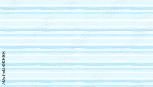 Seamless pattern with watercolor horizontal light blue stripes on white background.Summer texture for fabrics,textile,interior,package,marine design.Breton t-shirt imitation,sailor shirt texture iso photo