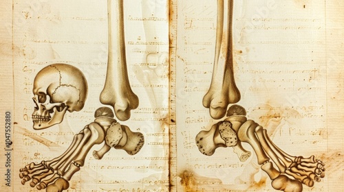 Rickets in Children with Tibial and Fibular Bowing, clear illustration of skeletal deformities due to vitamin D deficiency, showing affected bones and physical growth impact photo