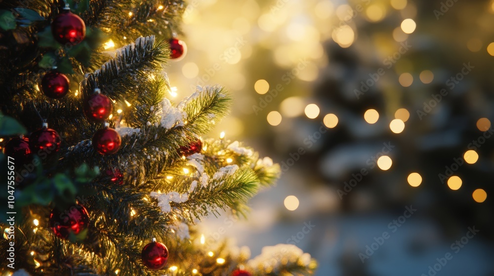 Computerized Christmas Tree with Ornaments Fairy Lights on Dark Background Computerized Christmas Tree with Ornaments Fairy Lights on Dark Background