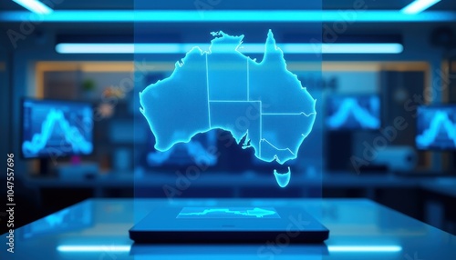 Close-Up of 3D Holographic Australia Map in Lab