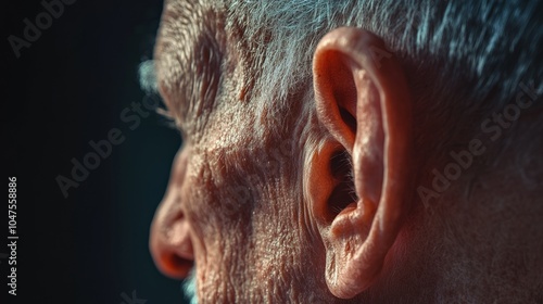 Effects of Hearing Loss in Aging Depicted Through Close-Up of Elderly Man's Ear