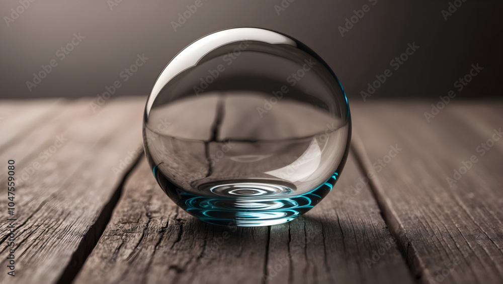 clear glass sphere resting on wooden surface, reflecting light beautifully. smooth surface creates serene and calming atmosphere, enhancing natural textures of wood clear glass sphere resting on wooden surface, reflecting light beautifully. smooth surface creates serene and calming atmosphere, enhancing natural textures of wood