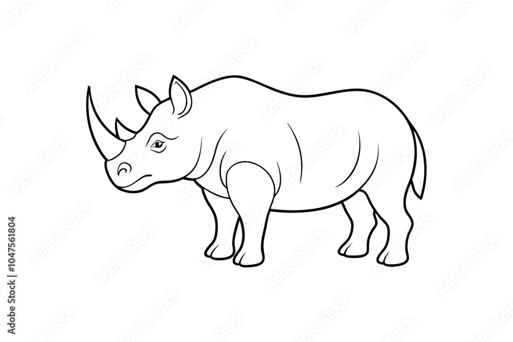 Fototapeta premium Powerful Rhino in Serene Stance Vector – Majestic Wildlife Illustration Capturing Strength and Grace