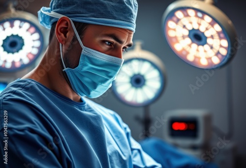 Focused surgeon in operating room