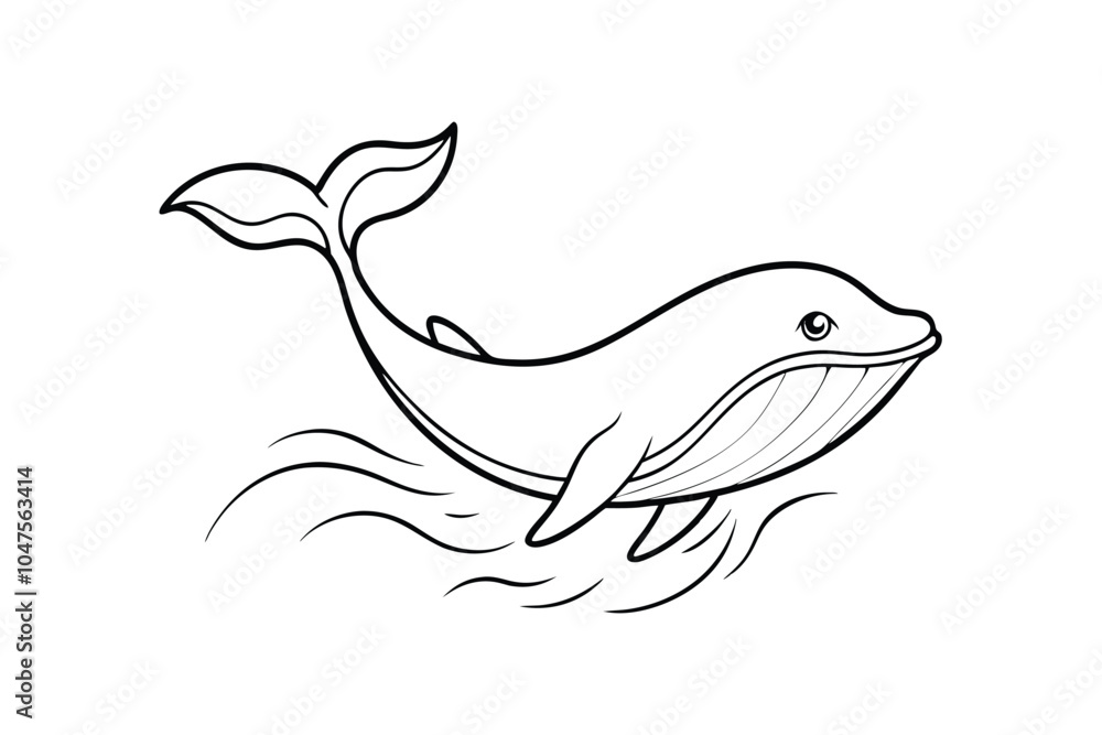 Naklejka premium Funny Whale Vector Illustration – Playful Cartoon Clipart for Marine and Aquatic Life Design on White Background
