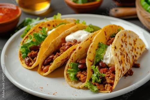 A plate of gorditas, thick corn tortillas stuffed with cheese, meat, and beans, topped with lettuce, crema, and salsa