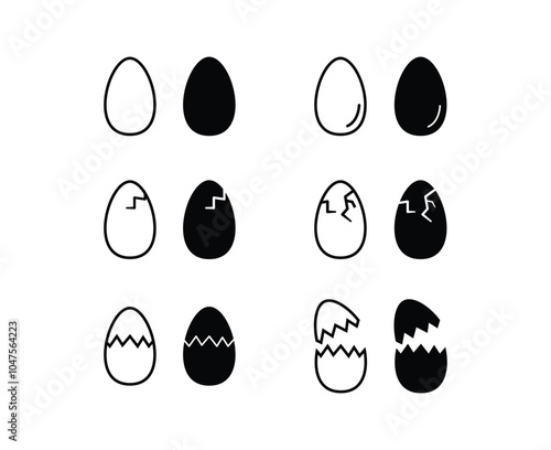Egg icon Broken set eggs sign. Outline vector element. Black line style