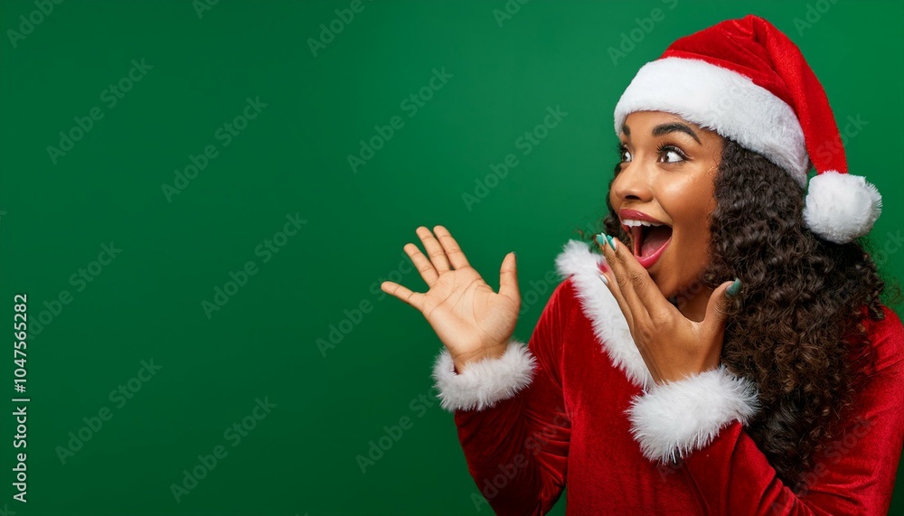 Surprise discount: Santa Claus on the corner with open mouth on background. Banner discount.