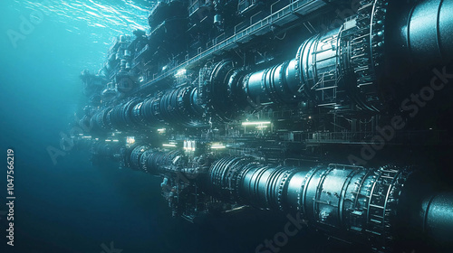 Underwater Pipelines for Oil and Gas Transport Across the Ocean Floor with Complex Metallic Structures and Industrial Engineering in Deep Sea Environment photo