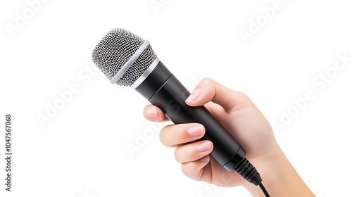 Hand Holding a Microphone Isolated on White Background