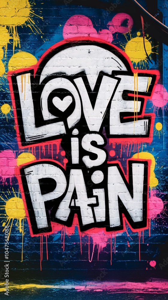 Obraz premium Colorful Graffiti Mural with 'Life is Love' Message on Urban Brick Wall