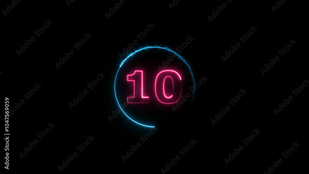 Abstract glowing neon light countdown magenta red 4k illustration. countdown icon royal blue color circle on black background. Abstract glowing neon light countdown magenta red 4k illustration. countdown icon royal blue color circle on black background.