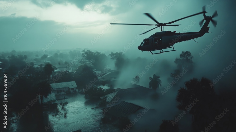 Fototapeta premium people evacuate with chopper