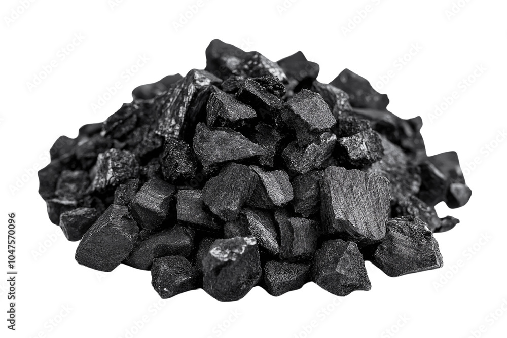Fototapeta premium Natural wooden charcoal isolated on a white background, cut out png.