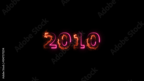 Calendar 2010 Sal neon glowing orange and magenta red color animation. abstract glowing neon text icon 2010 on black background.