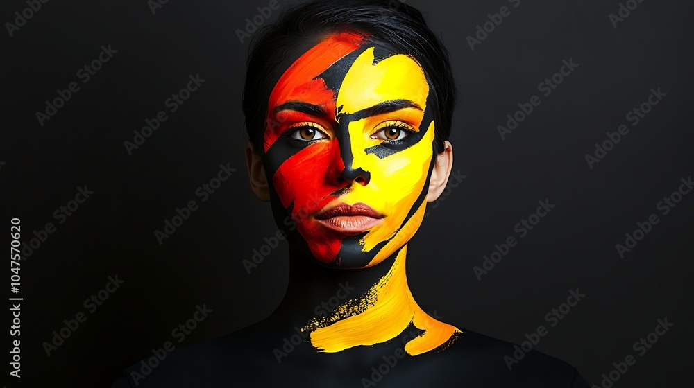 Vibrant Artful Face with Yellow and Red Design Vibrant Artful Face with Yellow and Red Design
