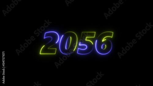  2056 neon glowing blue and green color animation. abstract glowing neon text icon 2056 on black background.