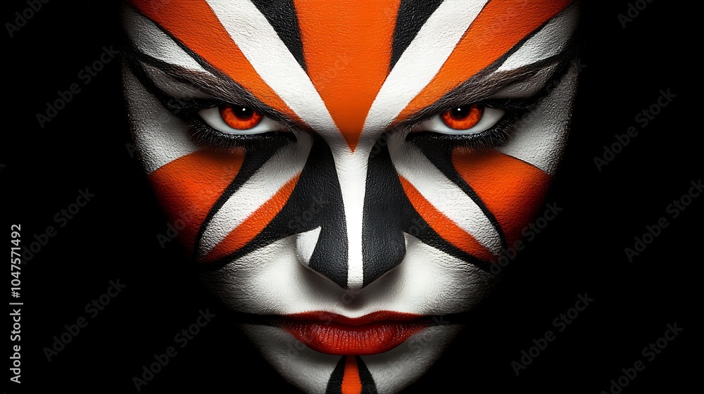 Striking Red and Orange Face Art Design Striking Red and Orange Face Art Design