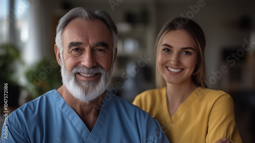 Smiling caregivers providing Alzheimer's support in healthcare setting