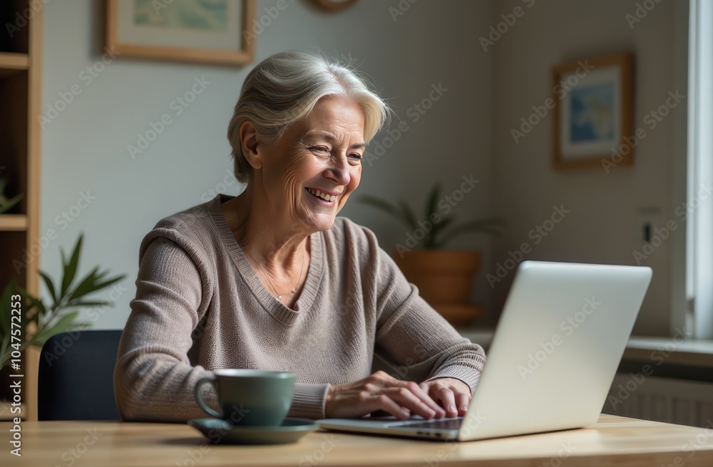 Smiling old woman, professional business lady owner using smartphone and looking aside Smiling old woman, professional business lady owner using smartphone and looking aside