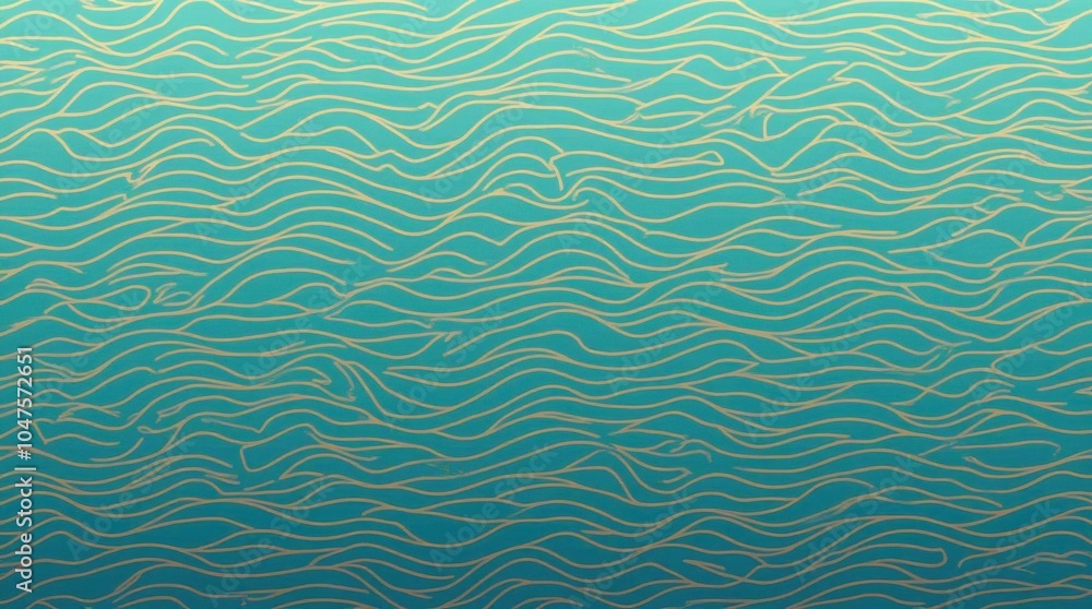 Fototapeta premium A seamless wave pattern background featuring undulating lines in shades of turquoise and gold, creating an elegant and fluid design.