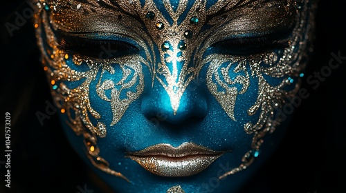 Glimmering Blue and Silver Face Art Design