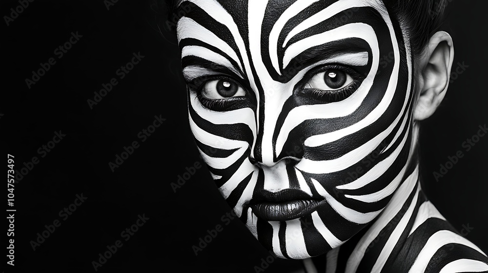 Striking Black and White Face Art Design Striking Black and White Face Art Design