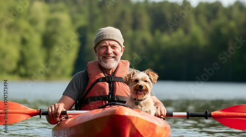 Kayaking with a Dog in a Serene Lake Setting